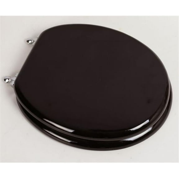 Plumbing Technologies 5F1R2-18CH Designer Solid Round Oak Wood Toilet Seat- Dark Brown Oak with Chrome Hinges