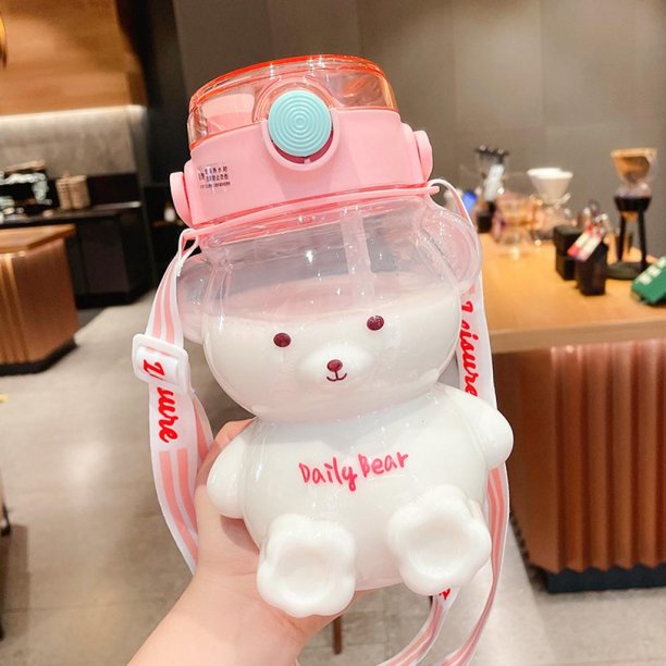 40 Oz Water Bottle, Cute Bear Water Bottles with Straw and Adjustable