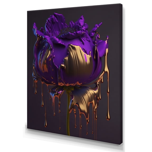 Designart Purple Peony Liquid Gold I Canvas Wall Art