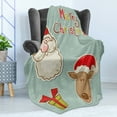thumbnail image 4 of Christmas Soft Flannel Fleece Blanket, Merry Christmas Lettering with Funny Gift Santa and Deer Snowflakes, Cozy Plush for Indoor and Outdoor Use, 50" x 60", Almond Green Multicolor, by Ambesonne, 4 of 5