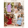 thumbnail image 5 of FEREMO Womens Plus Size Nightgowns Long Sleeve Crew Neck Pleated Night Dress Printed Sleepwear with Pockets, 5 of 9