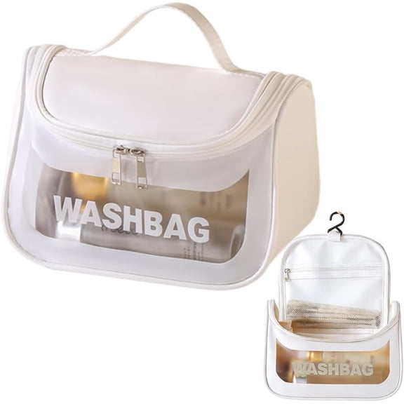 Letter Waterproof Travel Toiletry Bag, Translucent Makeup Bags with Top Handle Hook,Big Comparment Cosmetic Organizer Bag for Toiletries Accessories,Travel Essentials