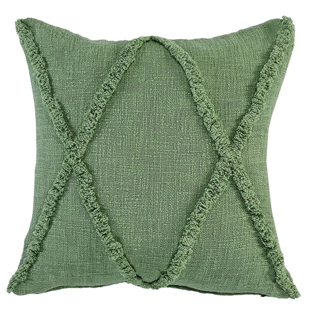 Lr Home Solid Diamond Tufted Cotton Square Throw Pillow, 20" x 20", Forest Green