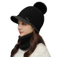 thumbnail image 2 of YAOBAMM Thick Hat Scarf Set Hat Scarf Set 2 Pcs Set Knitted Plush Ball Decor Solid Color Knitted Elastic Soft Thermal Windproof Wide Brim Baseball Neck, 2 of 6