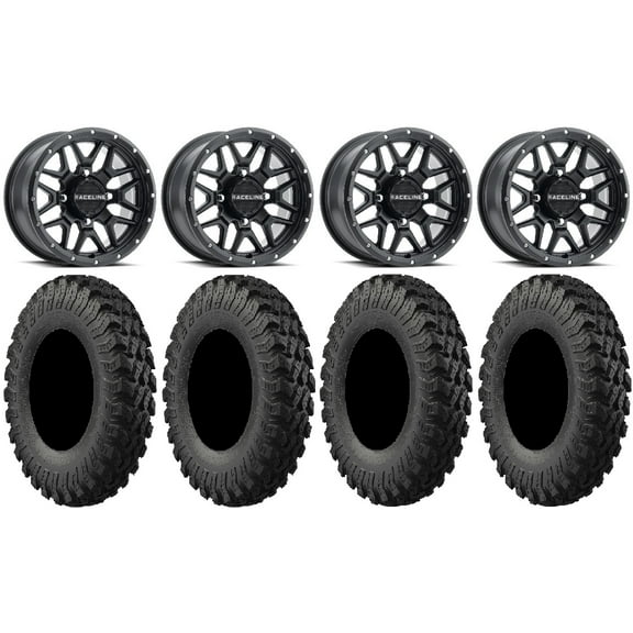 Raceline Krank 14" Wheels Black  38mm 28" MotoRally Tires Polaris RZR XP 1000 / PRO XP / Ranger XP 900/1000