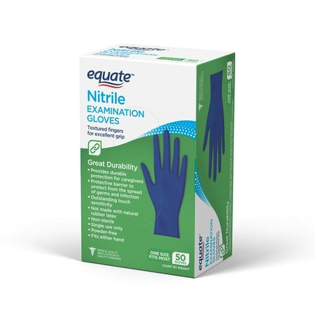 EQUATE NITRILE EXAM GLOVES, ONE SIZE FITS MOST, 50 COUNT