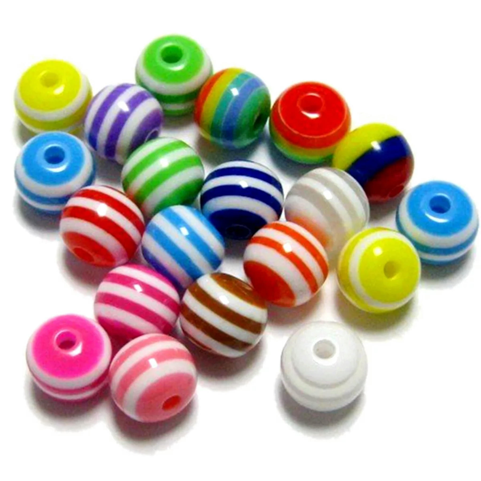 U8MO 1000 Mixed Colour Stripes Acrylic Round Beads 8mm Kid Crafts Jewelry Making