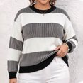 thumbnail image 2 of yillto Plus Size Women Sweater Color Block Striped Fashion Crew Neck Pullover Knit Loose Sweaters, 2 of 6