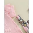 thumbnail image 6 of vera natura Baby Girls Summer Rib Knit Short Sleeve Rompers Plaid Suspender Skirts Headband 3Pcs Clothes Set, 6 of 9