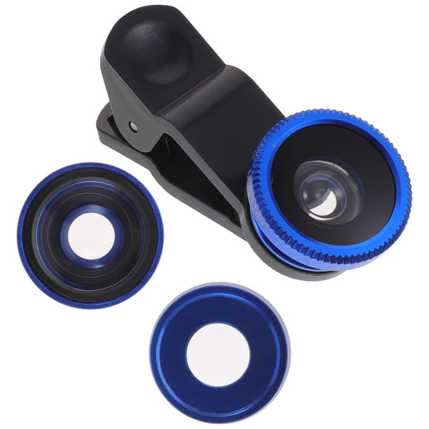 Lente universal portátil para cámara de teléfono celular, gran angular, macro, ojo de pez, con clip, 3 en 1, para 6s/7/8/X (azul)