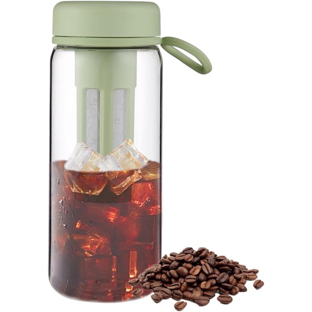 Iced Coffee Maker, 600ml Cold Brew Maker, Iced Coffee Machine, Cold Coffee Pitcher, Cold Brew Coffee Set with Scale, Portable Cold Brew Jar, Kitchen Supplies for Outdoor Sports Travel Hiking Camping