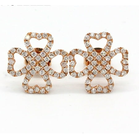 Flower 1 Carat Round Brilliant Real Diamond Stud Earrings in 14k Rose Gold