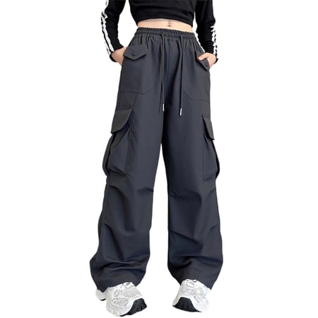 HAYIMI Children Girls Cargo Pants Wide Leg Casual Solid Color Trousers For Teen Girls Fashionable Loose Fit Joggers Kids Autumn Comfortable Streetwear Breathable Slacks
