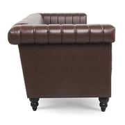 Canddidliike Traditional Sofa Couches for Living Room, Upholstered 3 seater Sofa Square Arm Brown