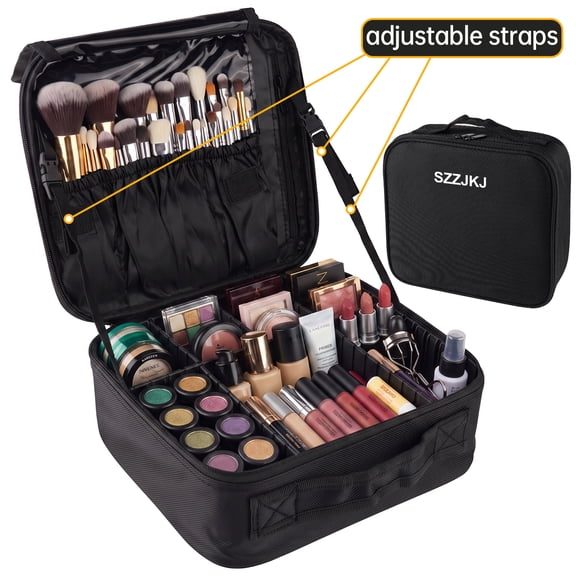 SZZJKJ Makeup Bag, Makeup Organizer, Large Capacity Travel Toiletry Bag Organizer (Black)