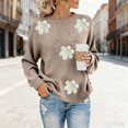 thumbnail image 6 of Women's Embroidered Beaded 3D Floral Sweater, Machine Knit Crewneck Pullover, Dimensional Floral Applique Blouse, Elegant Floral Embroidery Top, Holiday Party Sweater for Women Beige L, 6 of 9