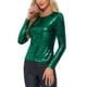 thumbnail image 4 of BLUSA BRILLANTE PARA MUJER INSPIRE CHIC, MANGA LARGA, CUELLO REDONDO, AJUSTE REGULAR, BLUSA DE NOCHE BRILLANTE XS VERDE BRILLANTE, 4 of 6