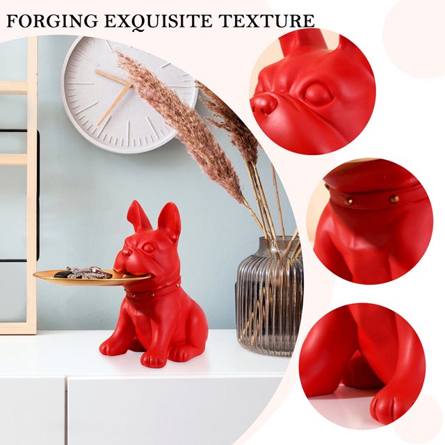 Decoración De Almacenamiento Figuritas de arte Bulldog con decoración de caja de almacenamiento de resina de palé para oficina (rojo) Likrtyny Libre de BPA