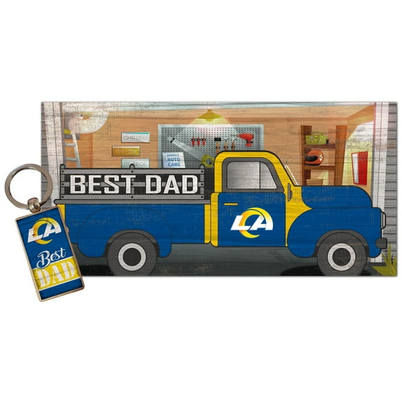 Los Angeles Rams 6'' x 12'' Best Dad Truck Sign & Key Chain Bundle