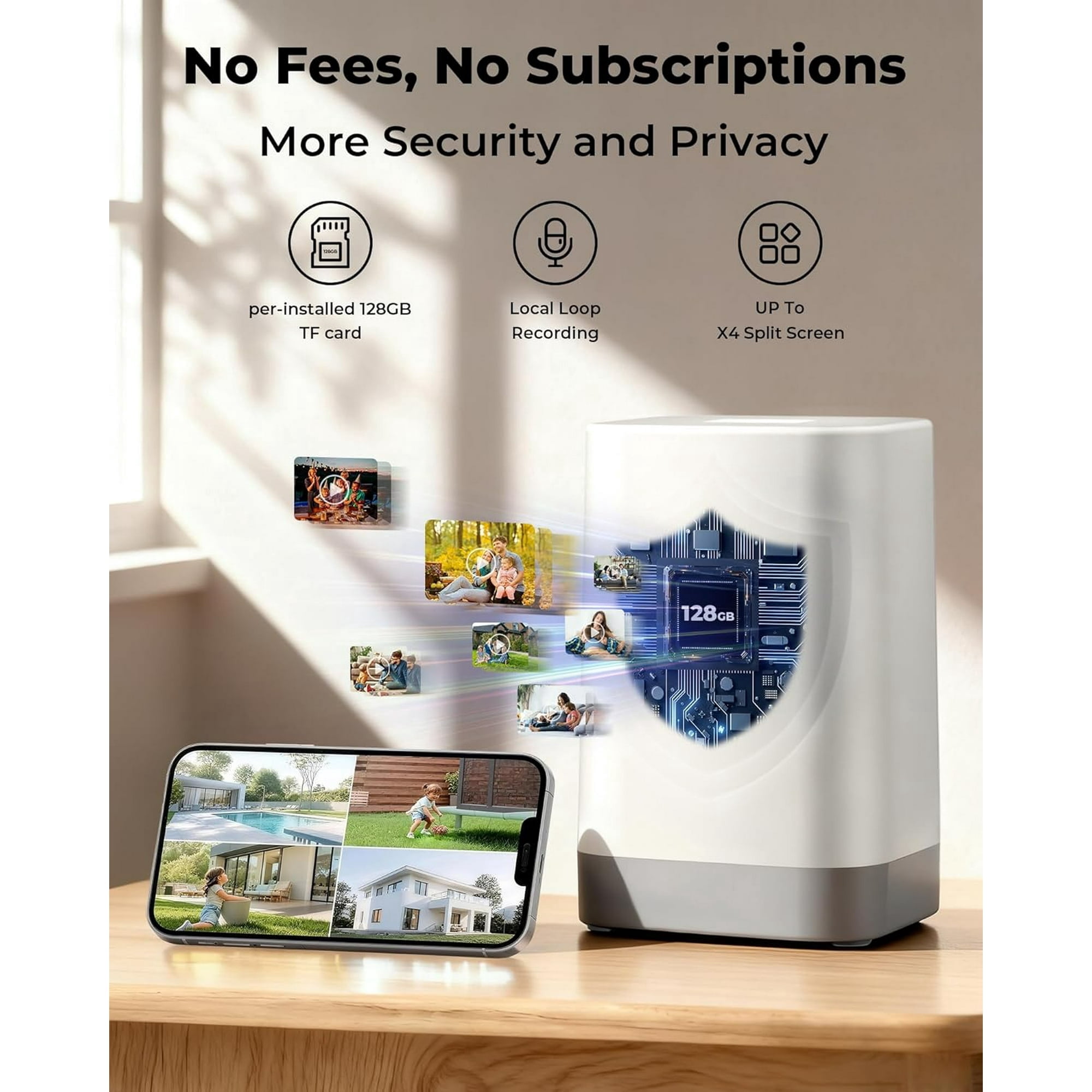 Security Cameras Wireless Outdoor, 5G&2.4G WiFi Cameras for Home Security, No Subscription needed, 4 Cam-Kit,4MP Solar Powered Security Cameras System, 360°PTZ,128GB Local Storage, Color Night Vision