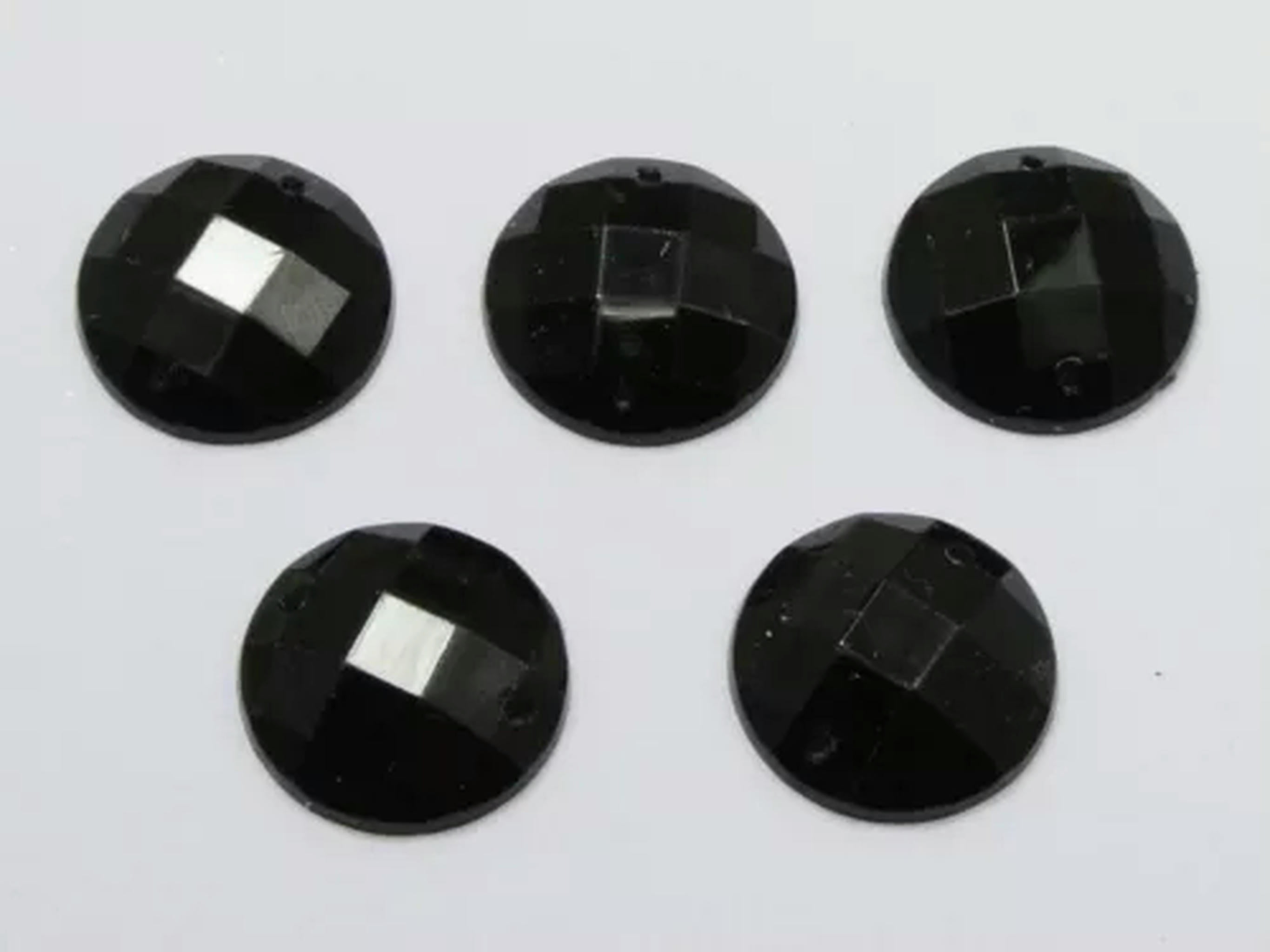 U8MO 500 Flatback Acrylic Faceted Round Sewing Rhinestone Gems 16mm Sew on beads-Jet Black
