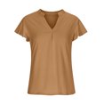 thumbnail image 5 of QLEICOM Womens Summer Tops Oversized T-shirts Short Sleeve V-Neck Solid Tunic Casual Loose Tunic Tank Tops Women Shirts Blouses Khaki S, 5 of 6