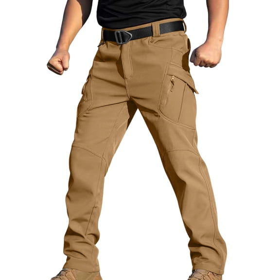 YUTK Mens Workout Pants New Men's Lined Cargo Hiking Pants with Multiple Pockets Waterproof Skiing Pants Winter Outdoor Equipment Pants Khaki Xxl
