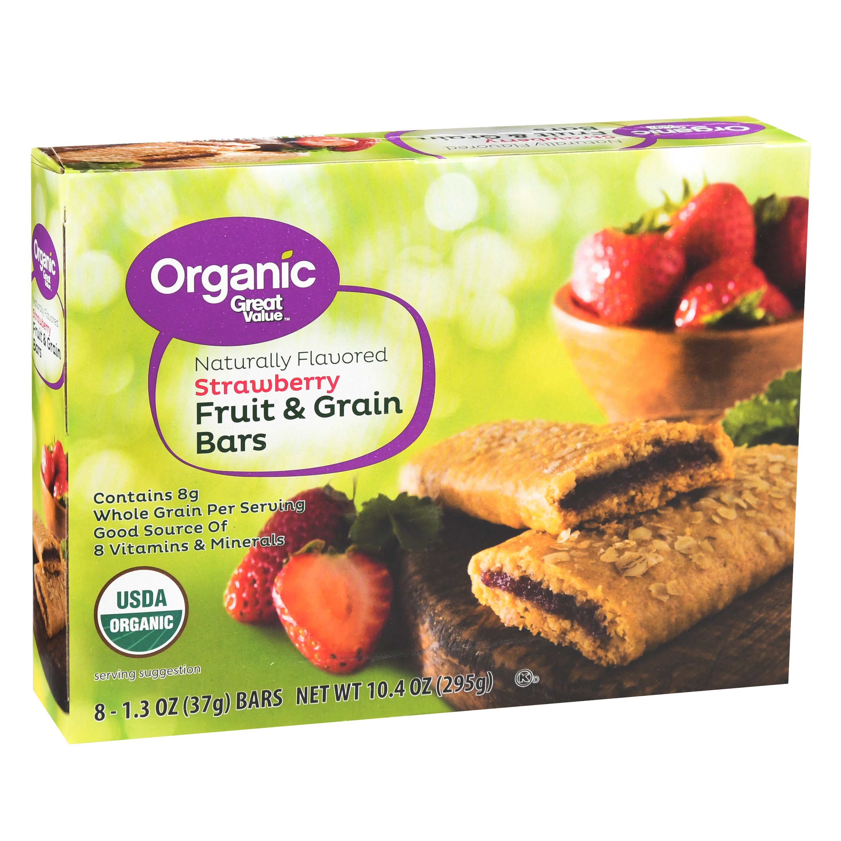 Great Value Fruit & Grain Cereal Bars, Strawberry, 10.4 oz, 8 Count
