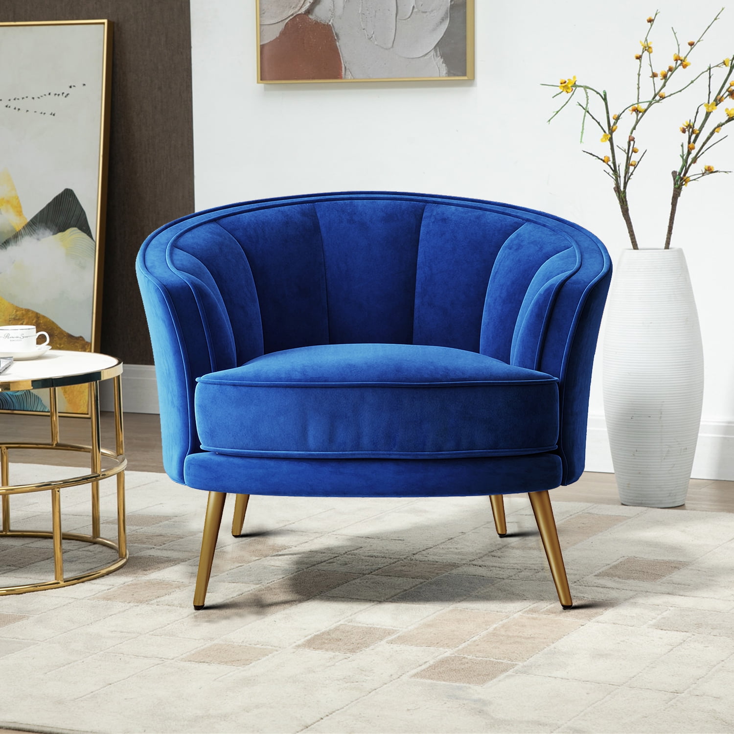 Modern Barrel Chair Velvet Fabric Chair with Metal Legs and Upholstered