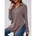 thumbnail image 2 of Women'S 2025 Fall Long Sleeve Half Zip Casual Oversized Ribbed Knit Pullover Sweater Top Pink M, 2 of 7