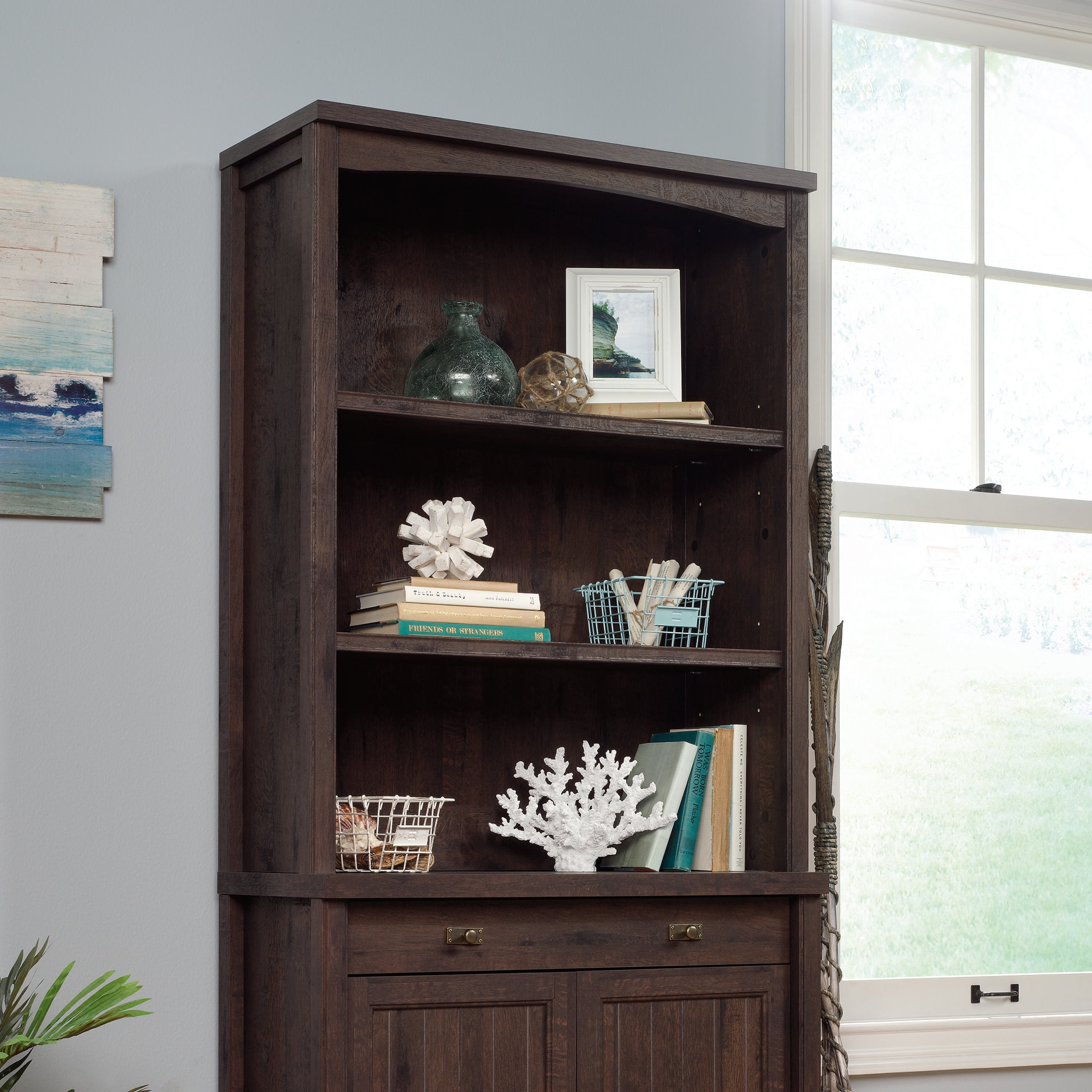 Sauder Costa 2 Shelf Bookcase Hutch, Coffee Oak Finish