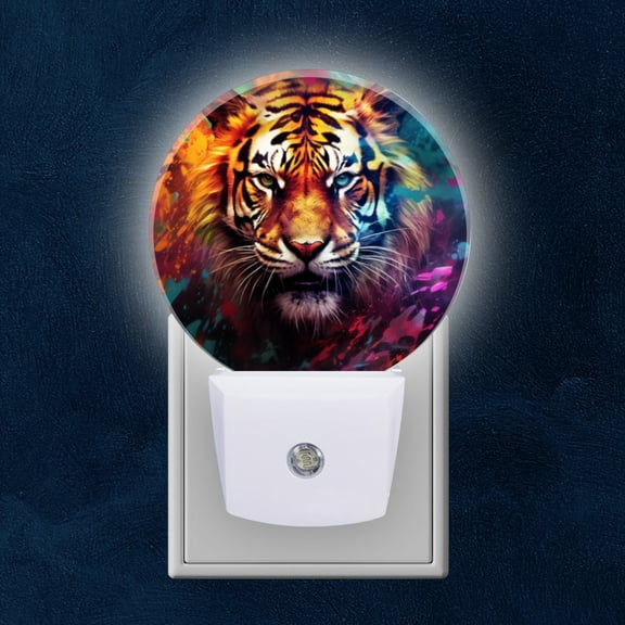 Night Light Plug into Wall,Dusk to Dawn Sensor Auto-On/Off for Bathroom, Hallway,Kids Room-Fierce Tiger With Vibrant Colors