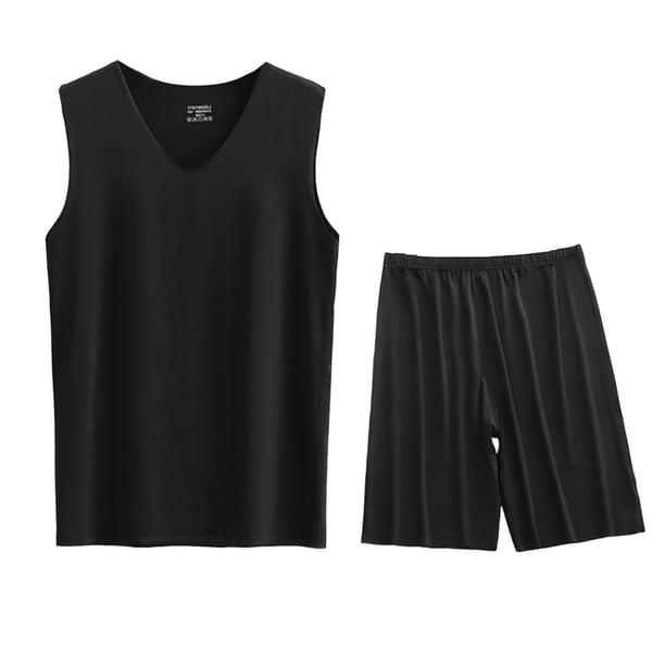 Conjunto Deportivo de los Hombres, Moda Casual de Color Sólido Cuello en V sin Mangas de Elasticidad Superior para el Desgaste Al Aire Libre, Traje Atlético de Humedad
