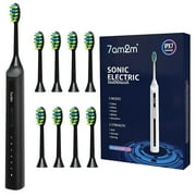 7AM2M Sonic Electric Toothbrush, High Power Rechargeable Toothbrushes, with 8 Brush Heads for Adults and Kids, 15 Adjustable Modes, Built-in 2-Minute Smart Timer, 4 Hours Fast Charge, Black