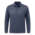 thumbnail image 2 of GrmtClth Polo Shirts for Men Solid Tone Striped Chest Detail Long Sleeve Lapel Collar Relaxed Fit Leisure Work Tops Navy 4XL, 2 of 5