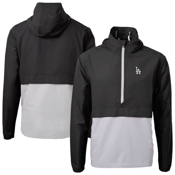 Men's Cutter & Buck Black Los Angeles Dodgers Charter Eco Recycled Half-Zip Anorak Jacket
