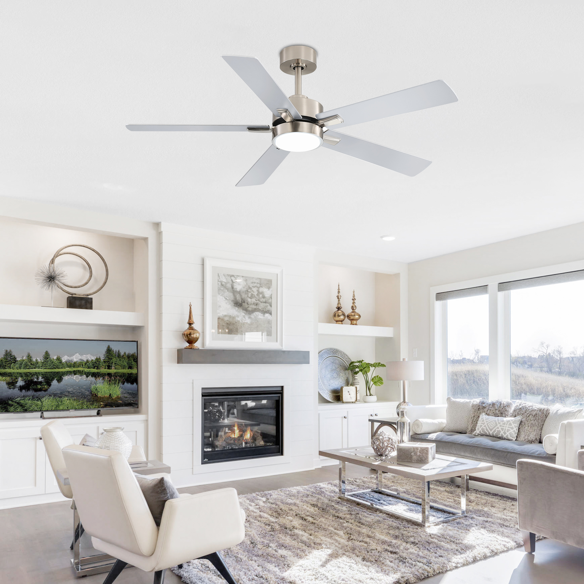 ALKAFY 52'' Satin Nickel LED Ceiling Fan with Remote, 3-CCT Adjustable & Reversible Motor for Home Rooms