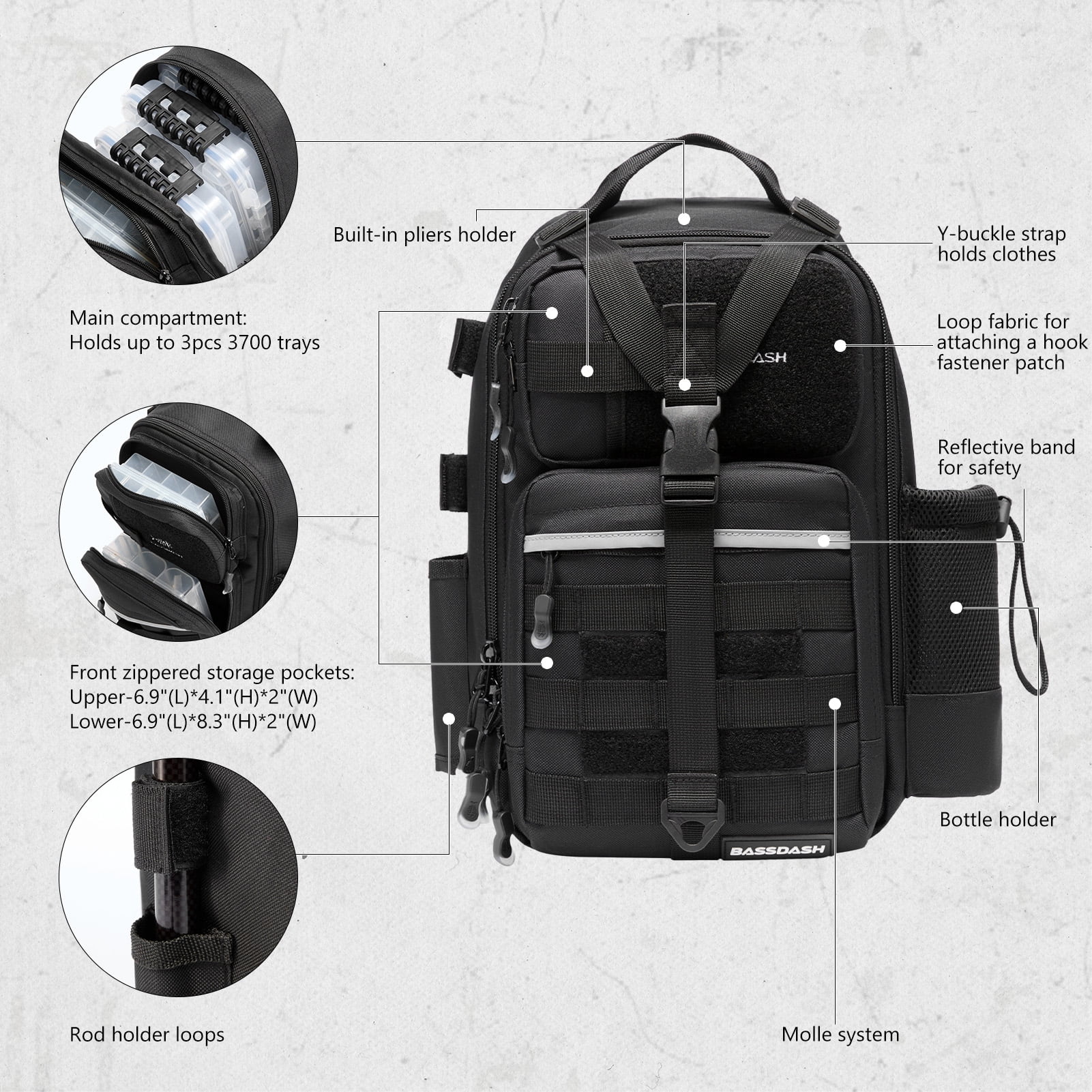 Bassdash Convertible Fishing Backpack Sling Bag with Rod Holder, Adjustable Tactical Water-resistant Tackle Storage Pack FP07