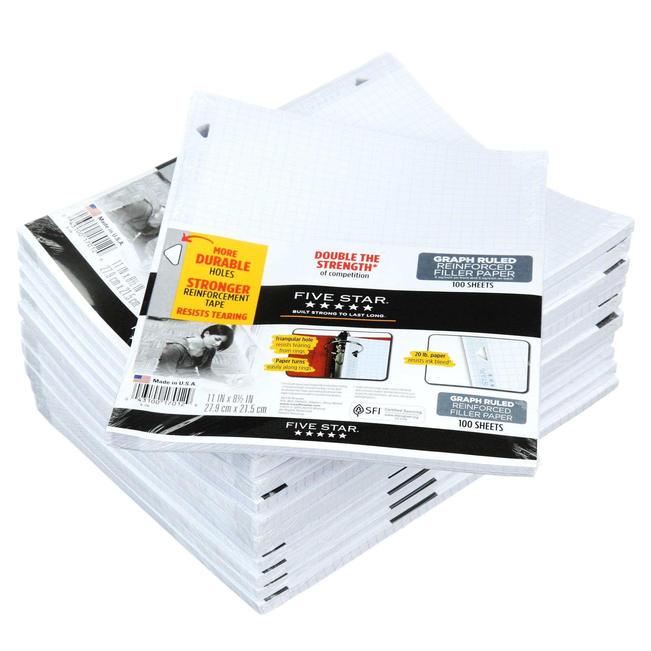 Five Star Reinforced Graph Ruled Filler Paper, Insertable, 75ct (17018)