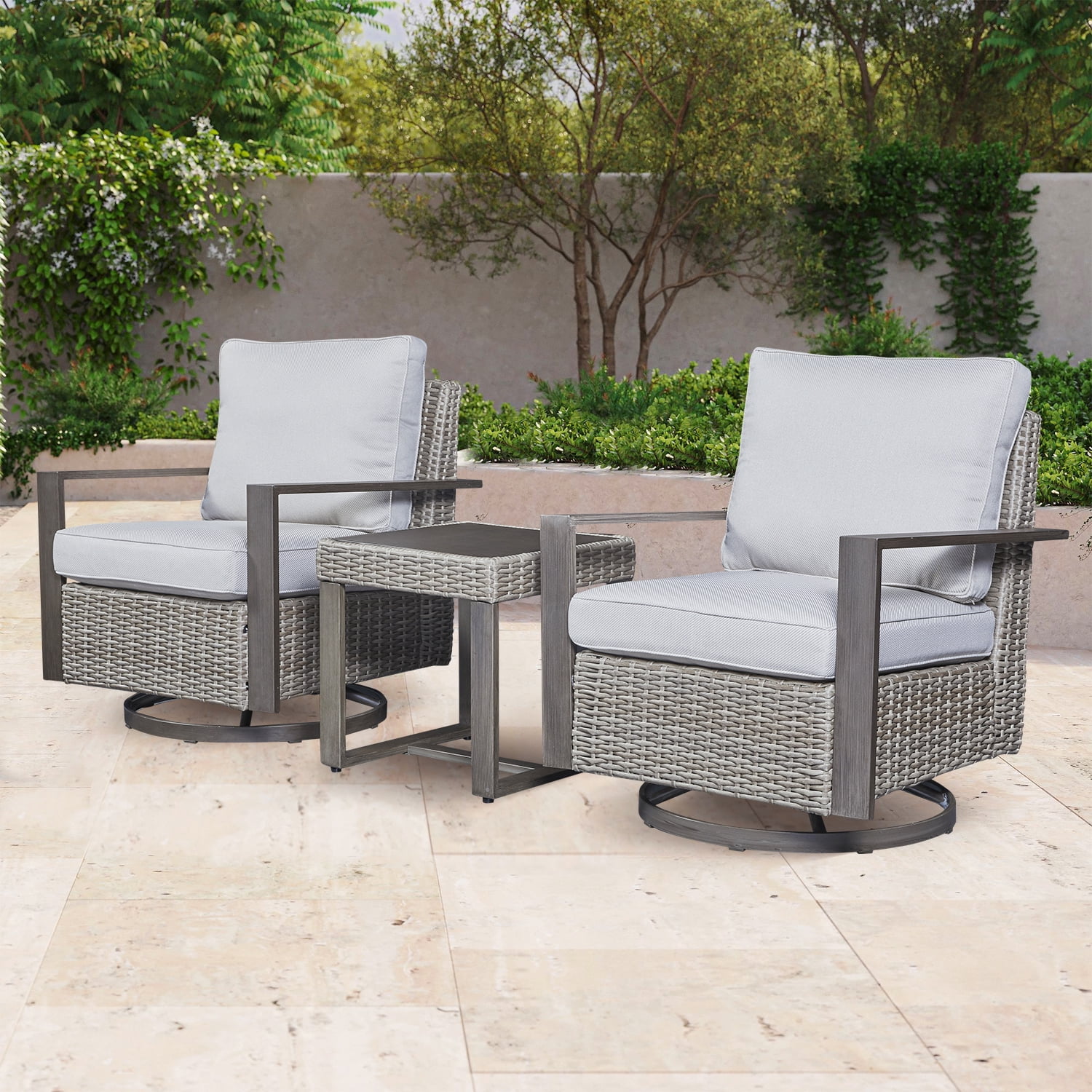 PARKWELL 3 Piece Outdoor Wicker Swivel Rocker Patio Set, Patio Bistro