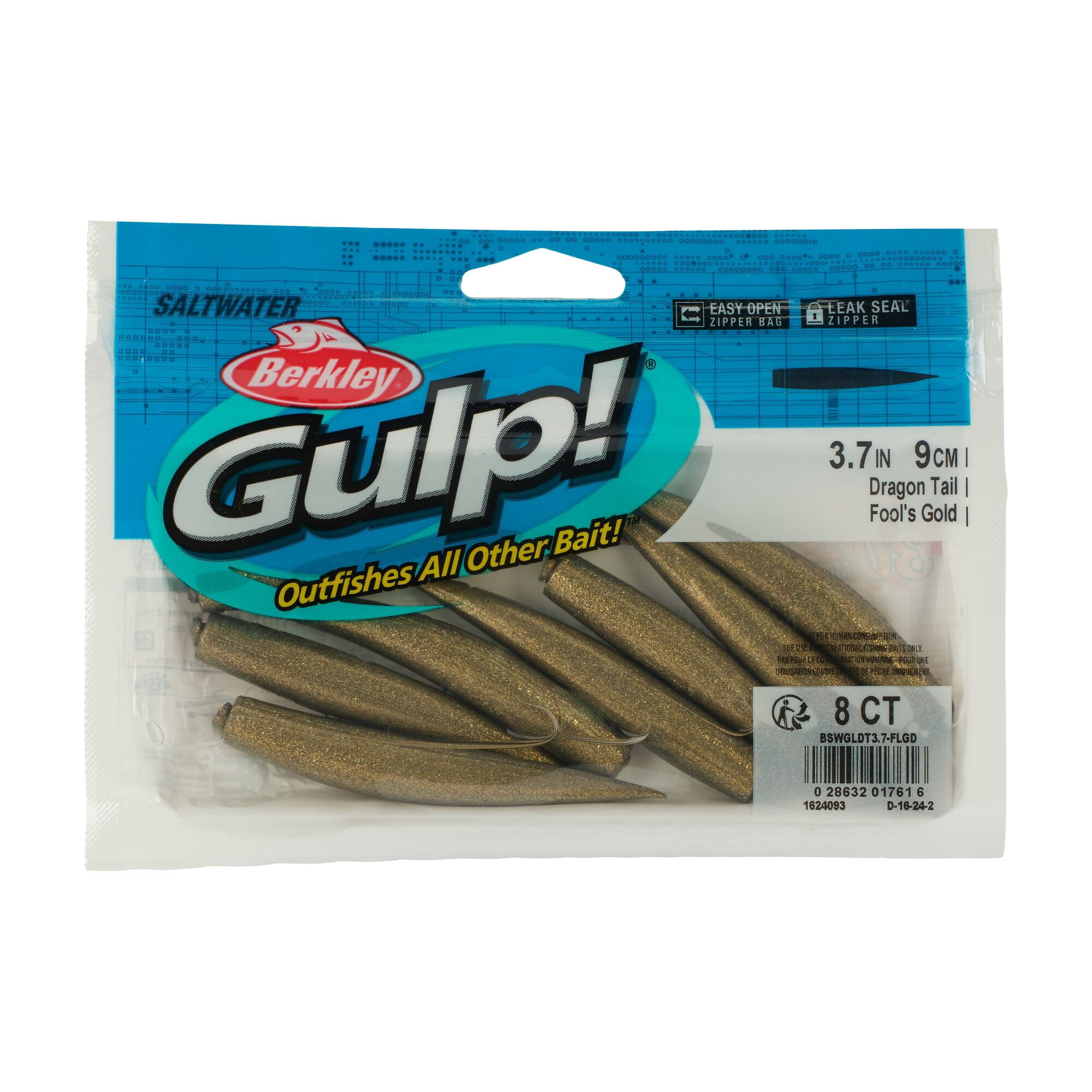 Berkley Gulp!® Saltwater Dragon Tail, 3.7 in, Twitch Baits, Fool's Gold (8-count)