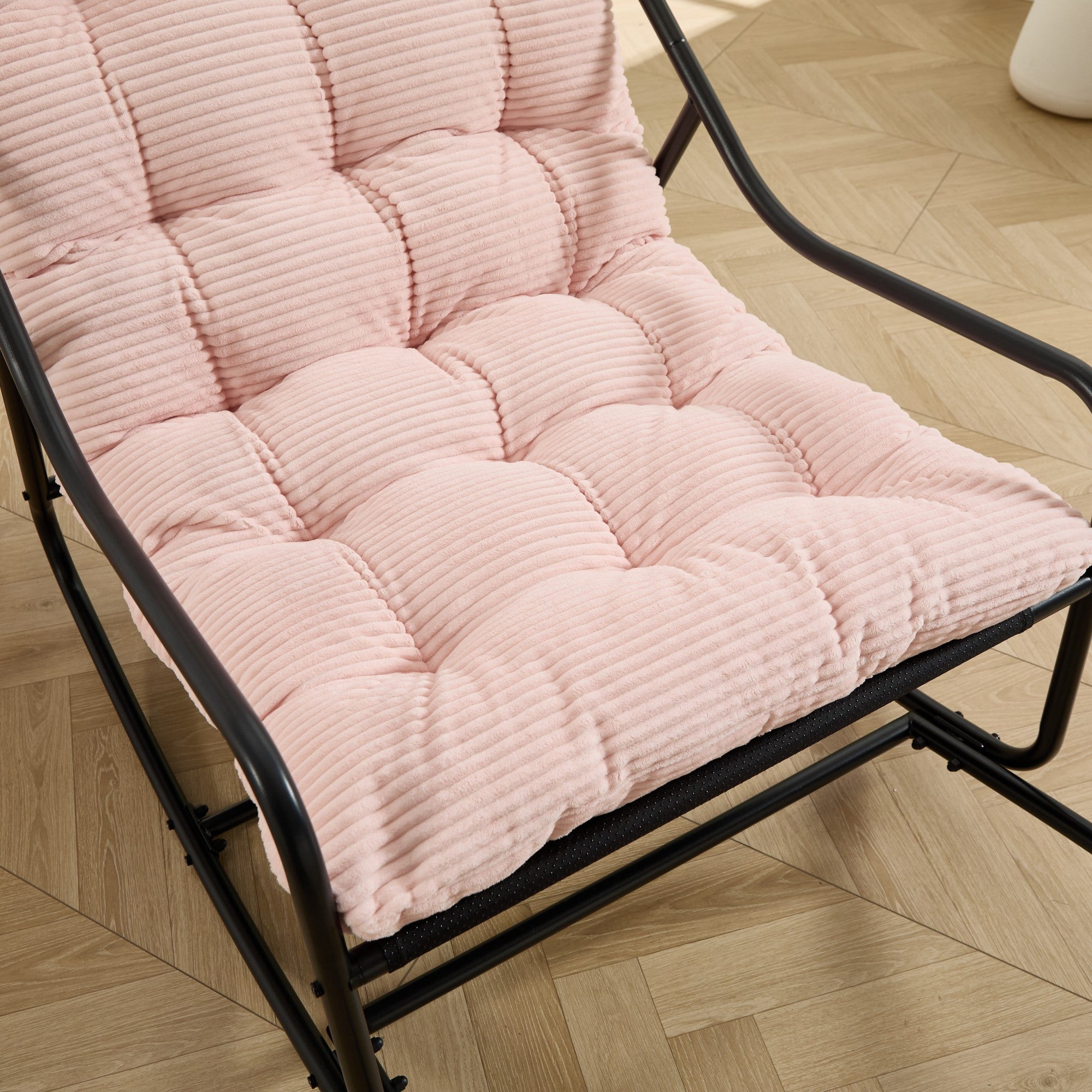 Sailvan Outdoor Rocking Chair with Thick Cushion,Adjustable Metal Patio Rocker for Porch,and Living Room Pink