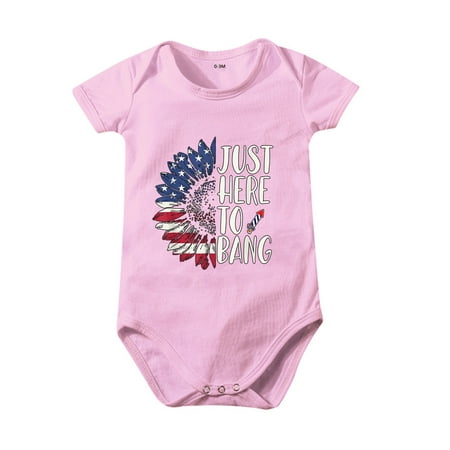 

First Easter Baby Girl Outfit Boys And Girls Independence Day Cartoon Print Floral JUST HERE TO BANGs Short Sleeved Crawl Clothes 1 To 10 Years Old Children Ballet Attire