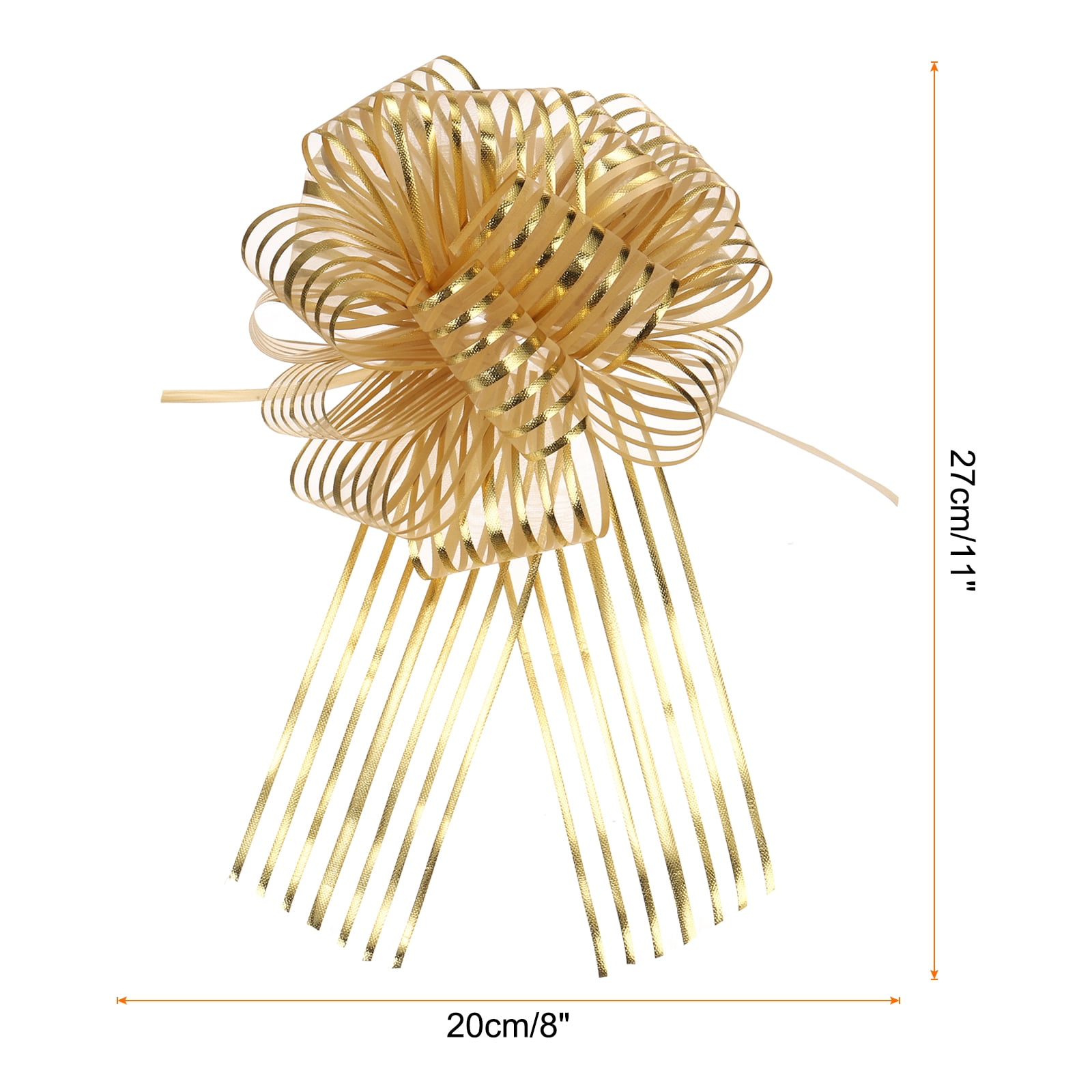15pcs 8 Inch Organza Large Pull Bow Gift Wrapping Bows Ribbon Chiffon Yarn Gold for Christmas Valentine's Day