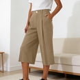 thumbnail image 2 of Ruimatai Women's High Waisted Pleated Wide Leg Button Fly Cropped Capri Pants with Side Pockets for Office Casual Daily Summer Wear, 2 of 7