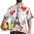 thumbnail image 4 of Eiffel Tower Valentine's Day Men's Poplin Casual Printed Button Down Short Sleeve Summer Beach Shirts Unisex, 4 of 6
