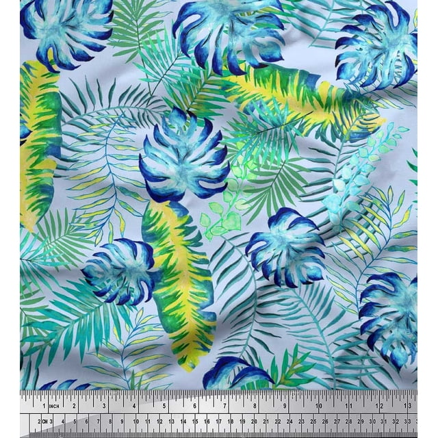 Soimoi Rayon Fabric Leaves Tropical Print Fabric by Yard 42 Inch Wide