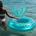 thumbnail image 2 of Durable Round Inflatable with Handle Air Mattress Inflatable Floating Pool Raft Floating Pool Ring Adult Size (Lake Blue Fish Tail), 2 of 5