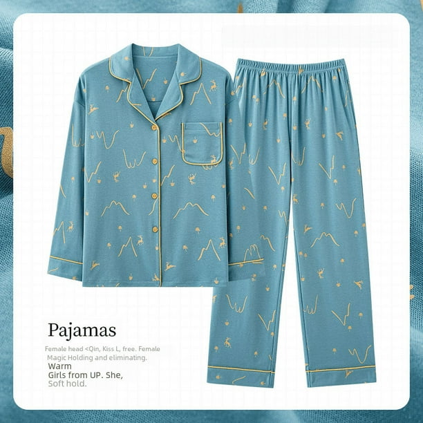 Traje de casa de algodón de manga larga de talla grande para mujer, de algodón, para primavera y otoño e invierno