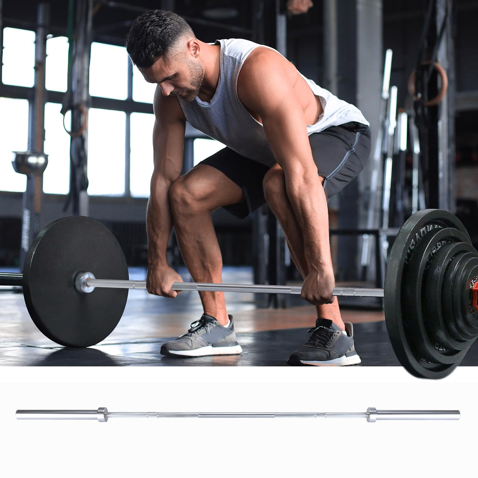 BouPower 7 Ft Barbell for Weightlifting & Powerlifting, 1500LBS Capacity Straight Bar, Ideal for Squats, Deadlifts, Bench Presses, Rows & Curls, Compatible with 2" Standard Weights